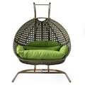 Leisuremod Wicker Hanging Double Egg Swing Chair with Green Cushions EKDBG-57G